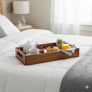 Plateau de rangement en bois de pin, design minimaliste rectangulaire, à un seul niveau, multifonctionnel, passe au lave-vaisselle, finition polie, pour utilisation sur table - Product Image 2