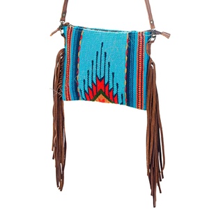 Bolso cruzado de estilo bohemio hecho a mano, manta para SILLÍN, bolso con flecos, borla, cuero genuino, cremallera, latón antiguo, portátil - Product Image 1