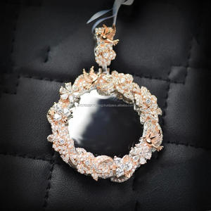 Collar de Diseño con Colgante Circular Floral, Diamante Cultivado en Laboratorio, Estilo Hip Hop, Joyería de Lujo - Product Image 1