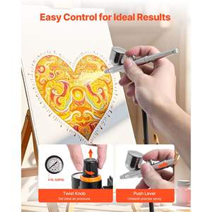 Kit d'aérographe professionnel à double action 1/6 HP, 3 embouts, 3 peintures acryliques, 2 ventilateurs, compresseur d'air à faible bruit pour la décoration de gâteaux, l'art des ongles - Product Image 4