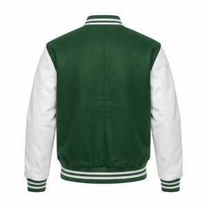Veste universitaire homme personnalisée la plus vendue, haute qualité, verte, avec blocs de couleur, manches blanches, boutons-pression, col et poignets rayés, collection automne - Product Image 6