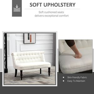 Divanetto Bianco Crema per Arredamento Casa con Design Trapuntato a Bottoni e Gambe in Legno - Product Image 6