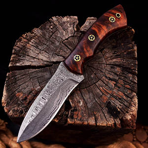 Couteau de chasse à lame fixe en acier Damas de qualité industrielle avec manche en bois OEM pour le camping, la survie et l'utilisation en extérieur - Product Image 5