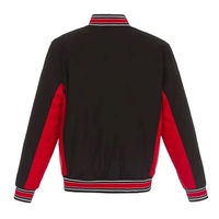 Blouson universitaire homme noir et rouge, style preppy, coupe ajustée, grande taille, avec ceinture, pour l'hiver, design à blocs de couleurs, logo frontal