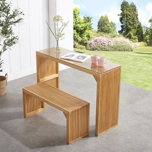 Versatile Natural <b>Pine</b> Wood Dining Room Set Long Bench <b>Table</b> for Indoor Use in Entryway Living Room Kitchen Bedroom - Product Image 2