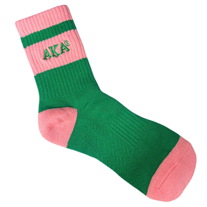 AKA Pink & Green Quarter <b>Socks</b> Embroidered Crew Athletic Casual Cotton <b>Socks</b> for <b>Women</b> Green Pink <b>White</b> - Product Image 1