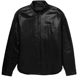 Men <b>Leather</b> Shirt <b>Jacket</b> Stand Collar Front Pocket Casual Solid Color <b>Long</b> Sleeve Waterproof Winter Wear - Product Image 3