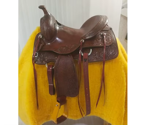Silla de montar western premium de cuero genuino, hecha a mano, para carreras de barriles, duradera, para rodeo, ranch y senderismo, venta al por mayor - Product Image 1