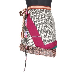 Indian Vintage Silk Sari Double Layered And Reversible <b>Wrap</b>-Mini Skirt Magic Around Mini Skirt Dress <b>Beach</b> Wear Wraparound Short - Product Image 3