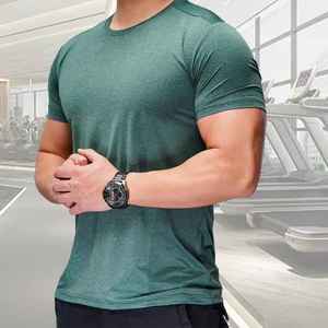 T-shirt de sport moulant pour homme, col rond, manches courtes, respirant, en Spandex/Polyester, haut d'entraînement, style urbain, 220g, couleur unie - Product Image 6