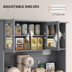 Mobile dispensa da cucina grigio con stazione di ricarica, 2 ante ribaltabili e supporto per microonde - Product Image 6