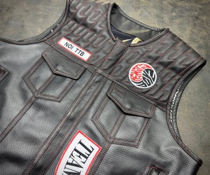 Sleeveless Leather Biker Jacket with Chest Pockets - Product Image 3