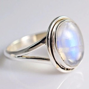 Rainbow <b>Moonstone</b> <b>Ring</b> 925 Sterling Silver Handmade Statement Promise <b>Ring</b> for Women Boho Oval June Birthstone Jewelry - Product Image 6