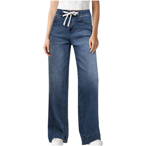 STANDLAR INTERNATIONAL Women's High Waisted Wide Leg <b>Overalls</b> Light Blue Stonewashed Cotton Formal Full Length Pants Breathable - Product Image 6