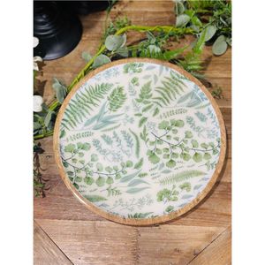Plateau de service en bois émaillé personnalisé, écologique, imprimé botanique, assiette à fruits en bois, plateau rond en bois de qualité alimentaire pour la cuisine et la salle à manger - Product Image 1