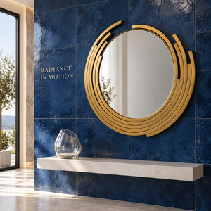 Miroir mural rond doré, cadre métallique orbital moderne, miroir décoratif d'appoint pour salon, chambre, entrée, arts d'intérieur de luxe - Product Image 2