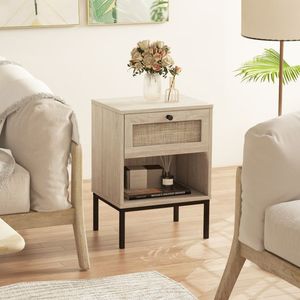 Comodino in Stile Boho in Rattan con Cassetto e Ripiano Aperto - Product Image 6