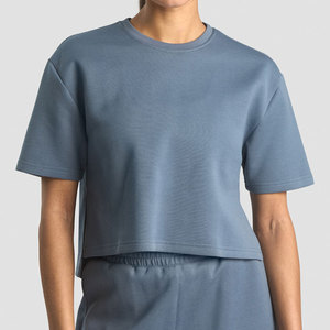 เสื้อยืดครอปดีไซน์เอวสูง ผ้ายืดหยุ่นสูง ไซส์ใหญ่ ระบายอากาศได้ดี ใส่สบายในฤดูร้อน แห้งเร็ว สีพื้น - Product Image 6