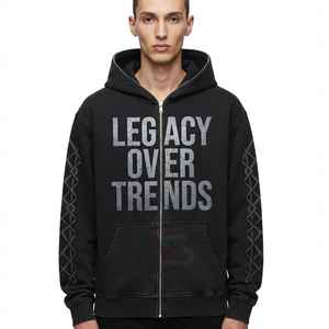 Sweat à capuche personnalisé avec fermeture éclair, 500 g/m², logo personnalisé, impression DTG, broderie, effet vintage délavé à l'acide, en molleton 100 % coton - Product Image 3