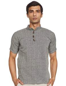 Manga completa transpirable verano hecho a medida diseñador corto Kurta mangas completas para hombres cuello elegante - Product Image 4