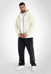 Vente en gros de sweats à capuche zippés pour hommes, coupe ample, en molleton 100% coton épais, à épaules tombantes, style streetwear oversize - Product Image 3