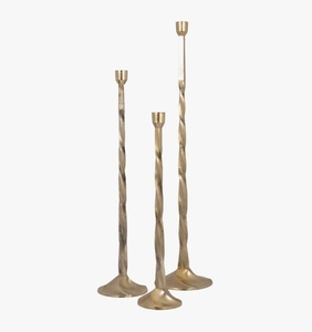 Gold Metal Taper Candle Holder - <b>Tall</b> Twisted Candlestick Stand with Sculptural Design for Elegant Home Decor <b>Table</b> Centerpiece - Product Image 3
