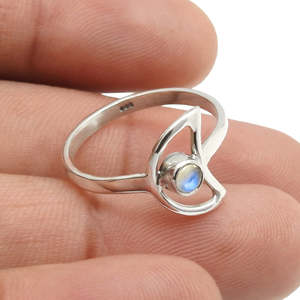 Half <b>Moon</b> Design Rainbow Moonstone Gemstone <b>Ring</b> 925 Sterling Silver Gemstone Jewelry Unisex Boho For Jewelry Engagement - Product Image 2