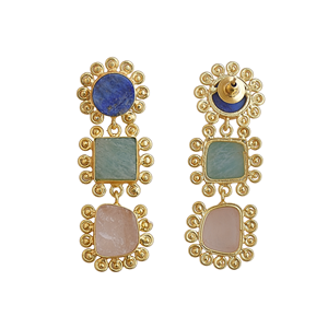 Boucles d'oreilles pendantes plaquées or style resort, multi-pierres semi-précieuses, bijoux fantaisie tendance, vente en gros - Product Image 4