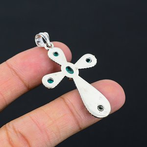 Pendentif en laiton turquoise tibétaine naturelle, plaqué argent sterling, ovale à coupe finale, style bohème, cadeau unisexe pour anniversaire - Product Image 4