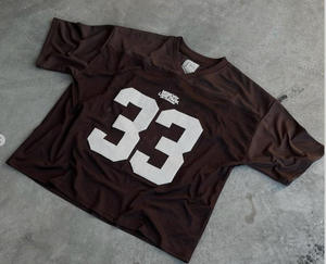 T-shirt Y2K personnalisé avec numéro imprimé en relief, maillot de football en mesh à manches courtes, patchwork, décontracté, hip-hop, vêtements de sport, haut de sport - Product Image 5