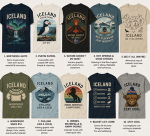 คอลเลกชันเสื้อยืดลายกราฟิกท่องเที่ยวไอซ์แลนด์สไตล์วินเทจ – เสื้อยืดผจญภัยสไตล์นอร์ดิกแบบเรโทร ดีไซน์คอกลม - Product Image 2