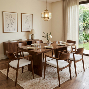 Juego de Comedor Contemporáneo de Madera Suar Premium para Exportación, Sillas con Respaldo Sólido Herosima, Muebles de Comedor con Acabado en Nogal - Product Image 3