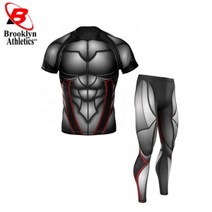 Combinaison de compression avec logo personnalisé pour hommes vente en gros de shorts d'entraînement de gymnastique avec manche pour la course à pied et le fitness ensembles de style solide - Product Image 1