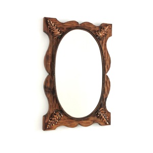 Traditional Wooden Oval <b>Wall</b> Mirror With <b>Leaf</b> Carving Handmade <b>Decorative</b> Frame - Product Image 3