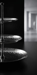 Multi Functional 3 Layer Silver Metal Cake Stand Round Hammered Serving Tray Ball Finial Handle Pastry Display Stand - Product Image 3