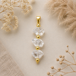 Pendentif à trois pierres en diamant Herkimer naturel, plaqué or, avec connecteur en quartz brut à maillons perlés, fourniture pour la fabrication de bijoux, collier DIY, cadeau - Product Image 1