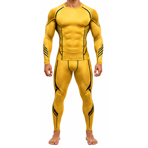 Ensemble de compression pour homme personnalisé, t-shirt à manches longues, ensemble ajusté, respirant, séchage rapide, extensible, vêtements de sport pour la course à pied et l'entraînement - Product Image 1