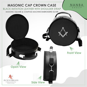 Nanba Group Masonic Cap Crown Case Black Imitation Leather with White Embroidered <b>Square</b> and Compass Emblem - Product Image 6
