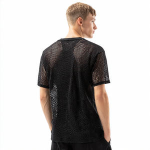 Maillots en maille sublimée OEM à épaules tombantes et manches courtes, T-shirts imprimés en maille pour hommes, Maillots en maille sublimée à col en V - Product Image 6