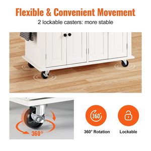 Carrito de Cocina con Isla de Madera Maciza, Gabinete de Almacenamiento con Ruedas y Estante para Especias, Mesa de Cocina Móvil de 35.4'' de Ancho - Product Image 3