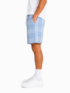 Men’s <b>Light</b> Blue Plaid Shorts Casual Summer Shorts Relaxed Fit Drawstring Waist Shorts Lightweight Cotton Blend <b>Lounge</b> Shorts - Product Image 2
