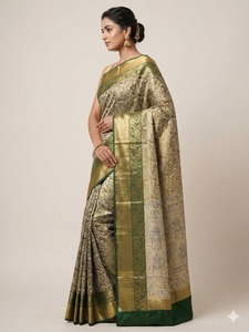 Sari de Seda Banarasi de Lujo con Bordado Zari, Sari Tradicional Indio para Bodas, Sari de Diseño Étnico para Fiestas - Product Image 2