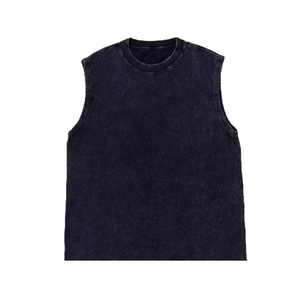 Camiseta sin mangas de algodón lavado para hombre, cuello redondo, color liso, chaleco informal de punto, varios colores, transpirable, para verano - Product Image 3