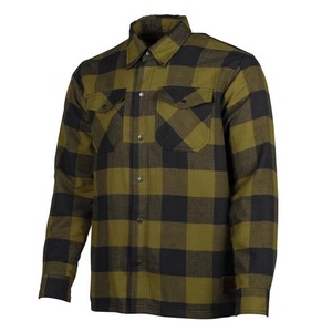 Men's Full Sleeve Plaid Motorcycle Flannel Shirt Dark <b>Green</b> Black Checkered Button Down Autumn Style 100% Cotton - Product Image 1