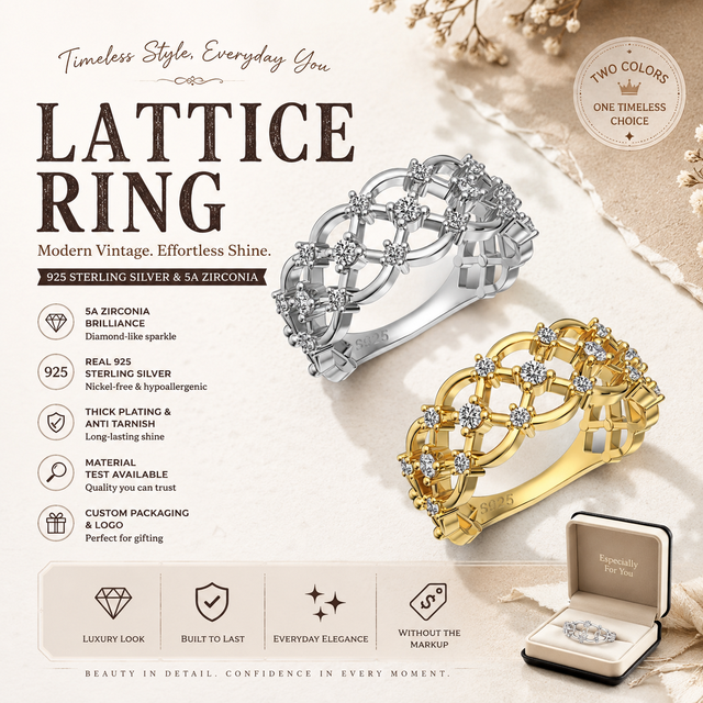Statement S925 Sterling Silver 5A Cubic Zirconia Hollow Openwork Ring for Women Daily Wear Fine Jewelry