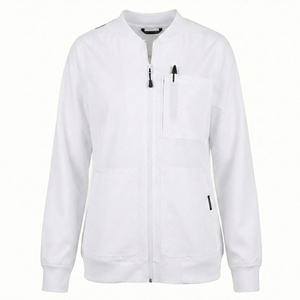 Blouse d'infirmière pour femmes, veste de travail médicale à col côtelé, fermeture éclair, multi-poches, style bomber athlétique - Product Image 2