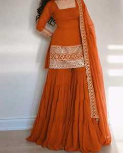 Ensemble Anarkali traditionnel brodé pour femmes, en coton marron, longueur au sol, coupe régulière, tenues indiennes et pakistanaises, vêtements de mariage - Product Image 2