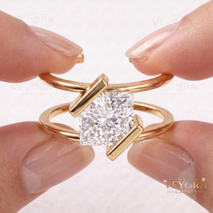 Bague Oura en Moissanite Brillante Princesse, confectionnée en argent sterling 925 massif avec un design de bijoux en pierres précieuses serties en forme d'aile d'hirondelle - Product Image 4