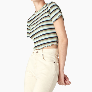 Camiseta Corta a Rayas Premium para Mujer, 100% Algodón, Cuello Redondo, Manga Corta, Informal, Personalizable, OEM, Marca Privada, Venta al Por Mayor - Product Image 3