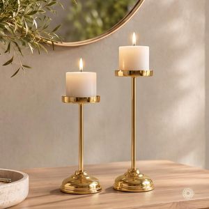 Candelabro de Metal Dorado, Portavelas Redondo, Pedestal Cónico, Centro de Mesa para Decoración del Hogar, Bodas, Navidad - Product Image 3